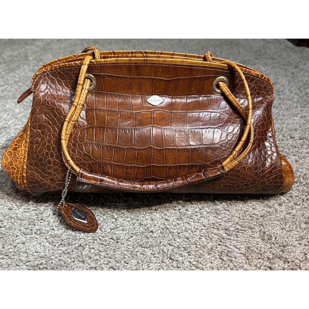 I Santi Made in Italy Brown Croc Embossed Leather Satchel Handbag